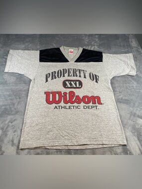 Wilson Gray Athletic Tee with Black Accent mesh Vtg property of athletic dept